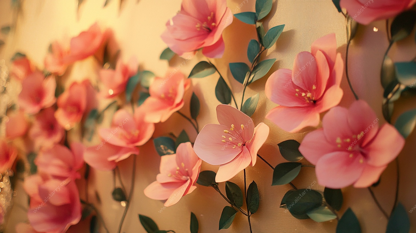 粉色纸艺花卉墙面装饰