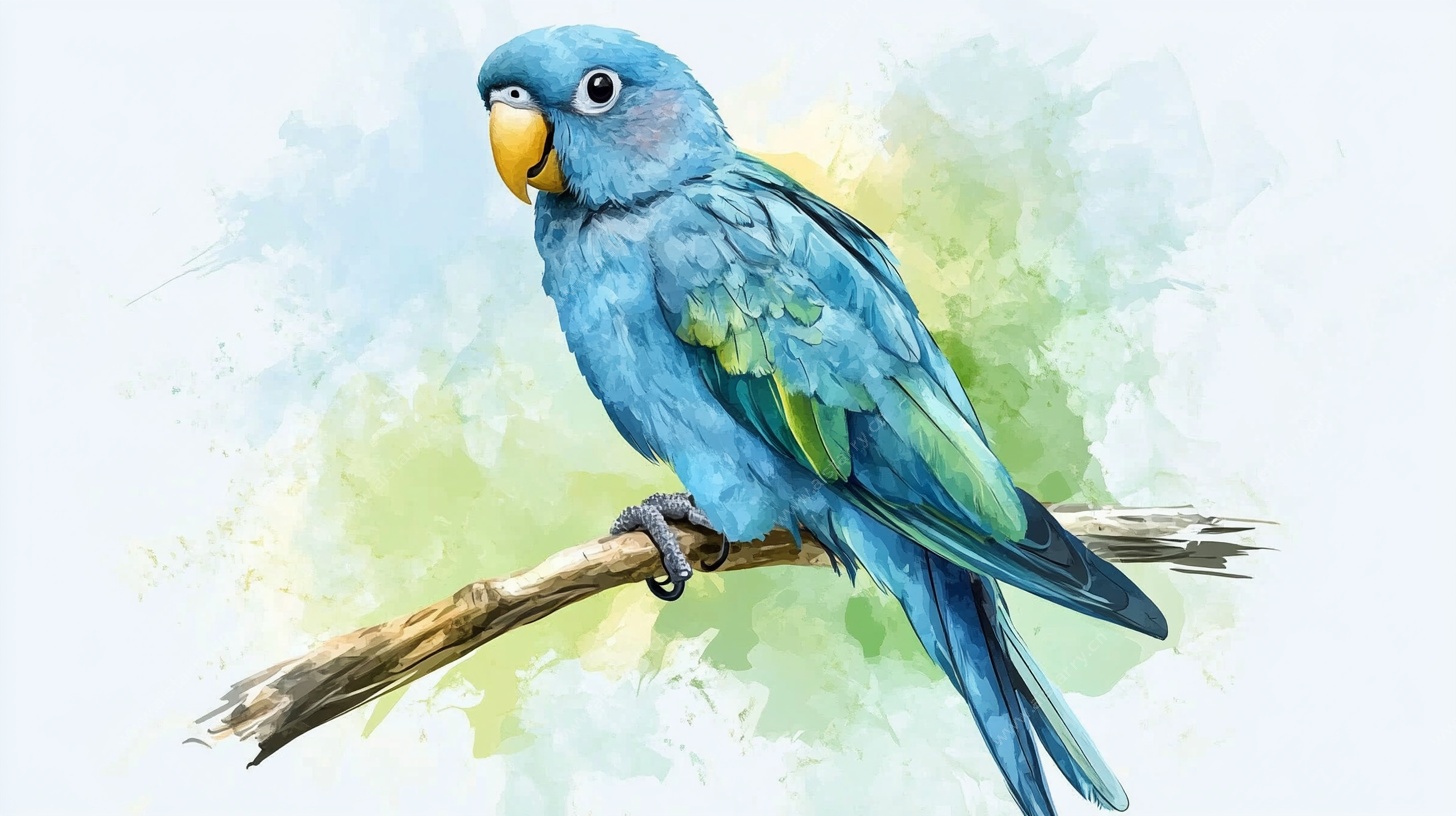 蓝色鹦鹉水彩画
