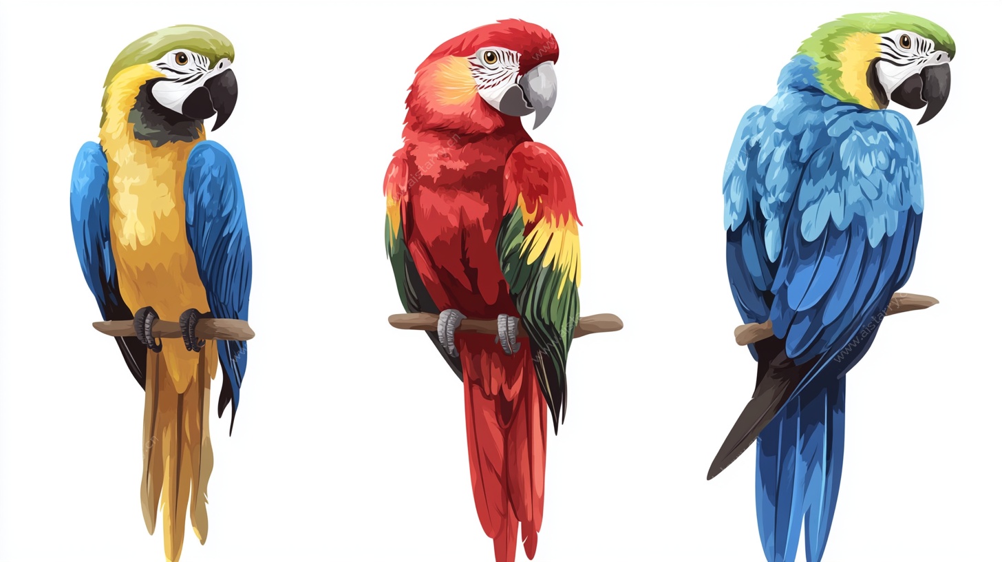 三只多彩鹦鹉栖于枝头