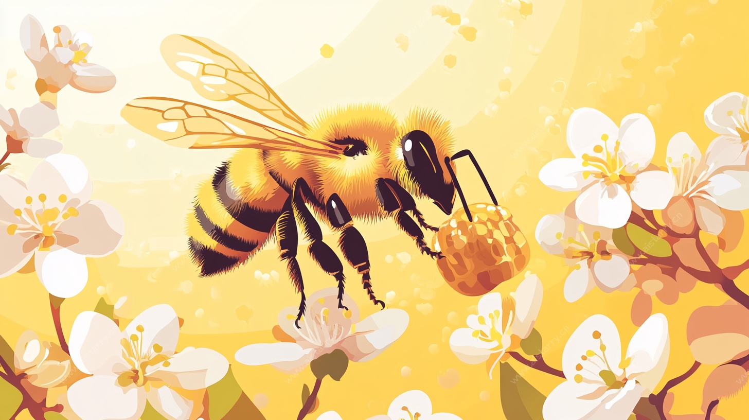 蜜蜂采蜜插画图