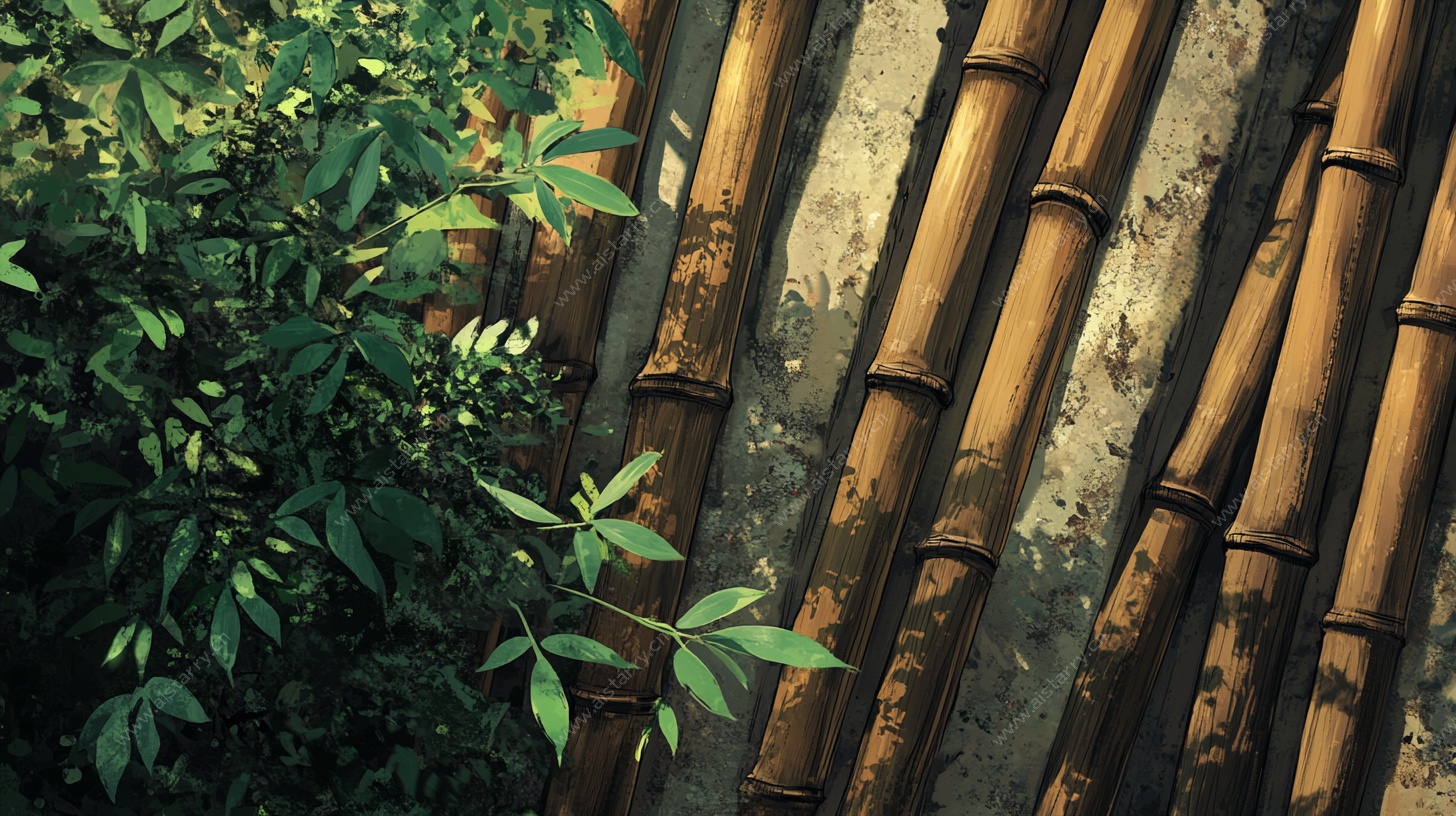 竹林边的斑驳竹墙