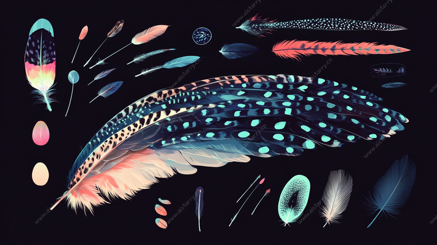 梦幻多彩羽毛插画作品