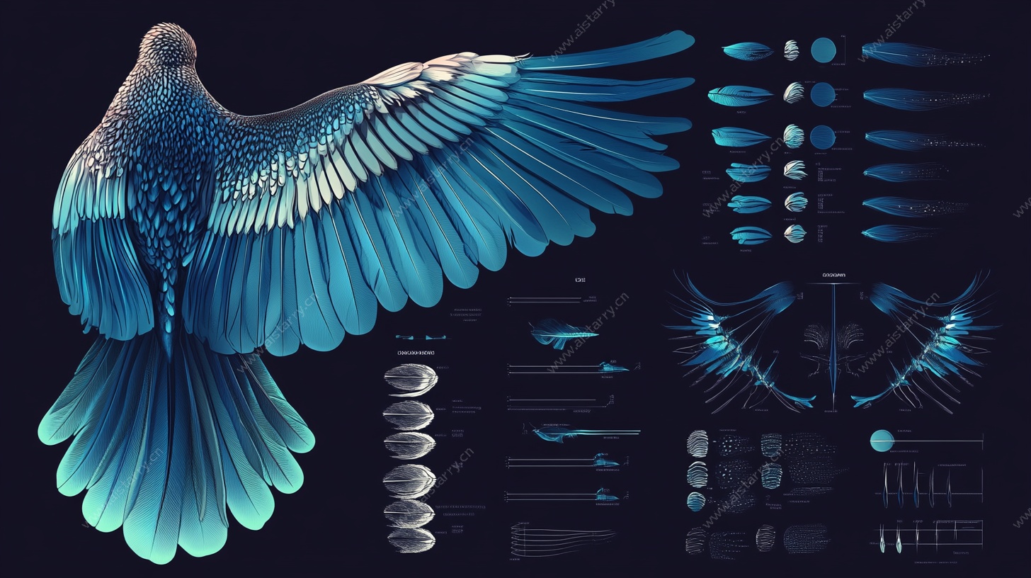蓝色飞鸟插画及羽翼解构