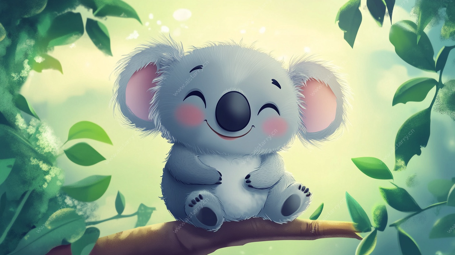 可爱考拉栖于绿荫枝头