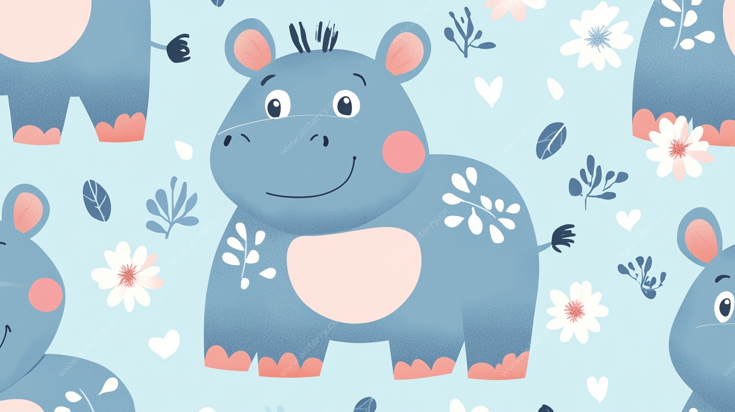 可爱河马花卉图案背景图