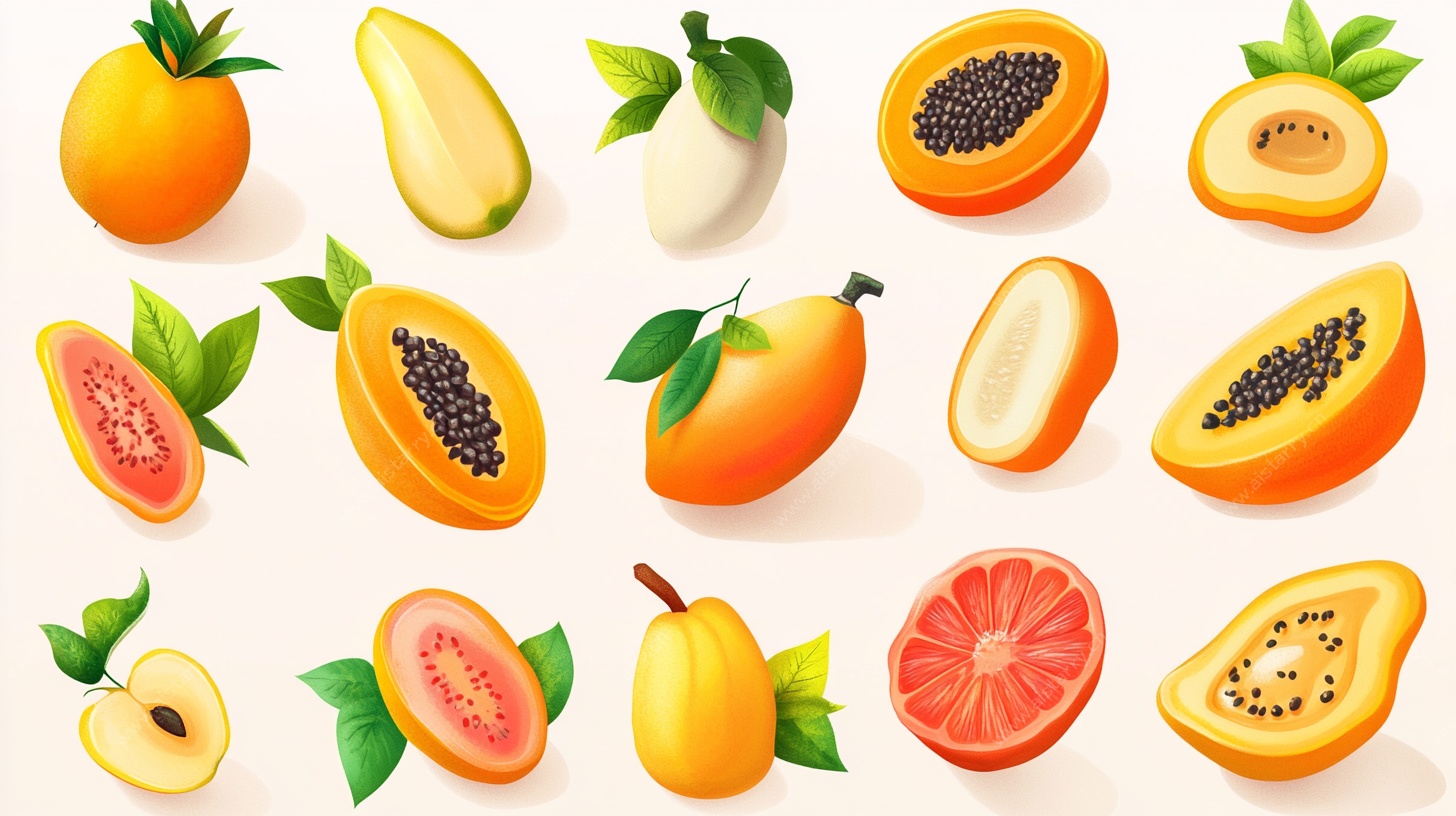 多样水果切片插画展示