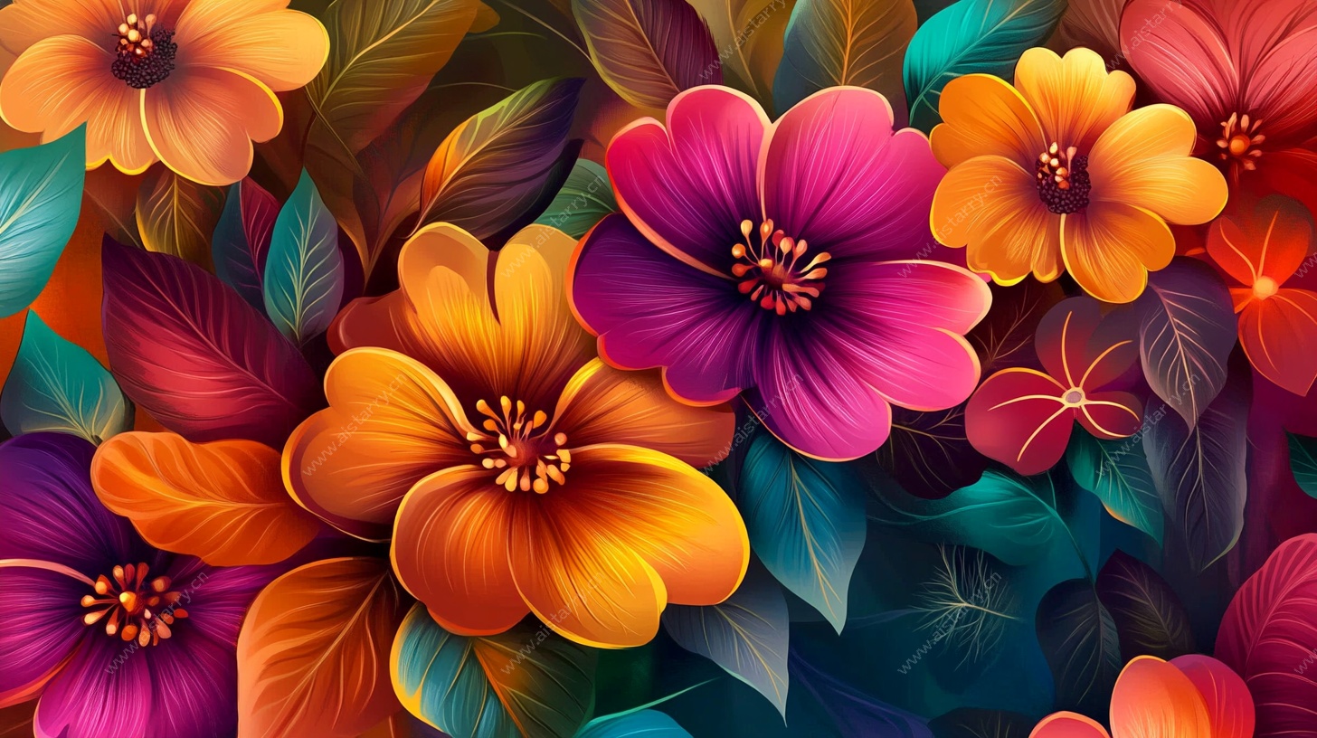 绚丽多彩花卉图案背景