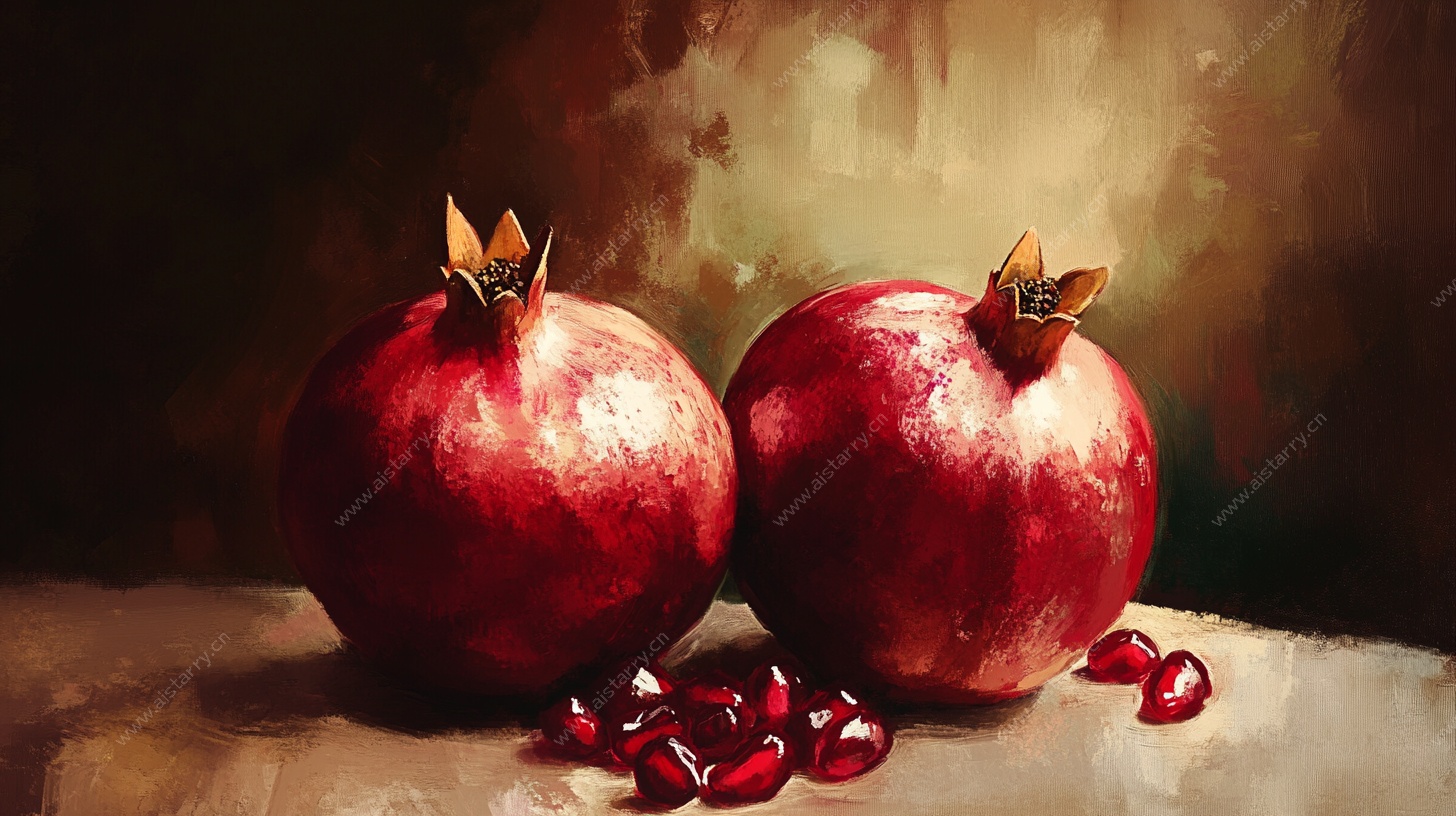 双石榴静物油画