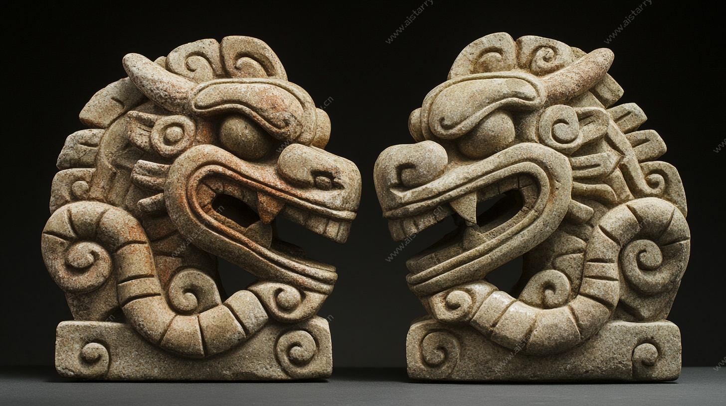 中式双龙石雕头像摆件