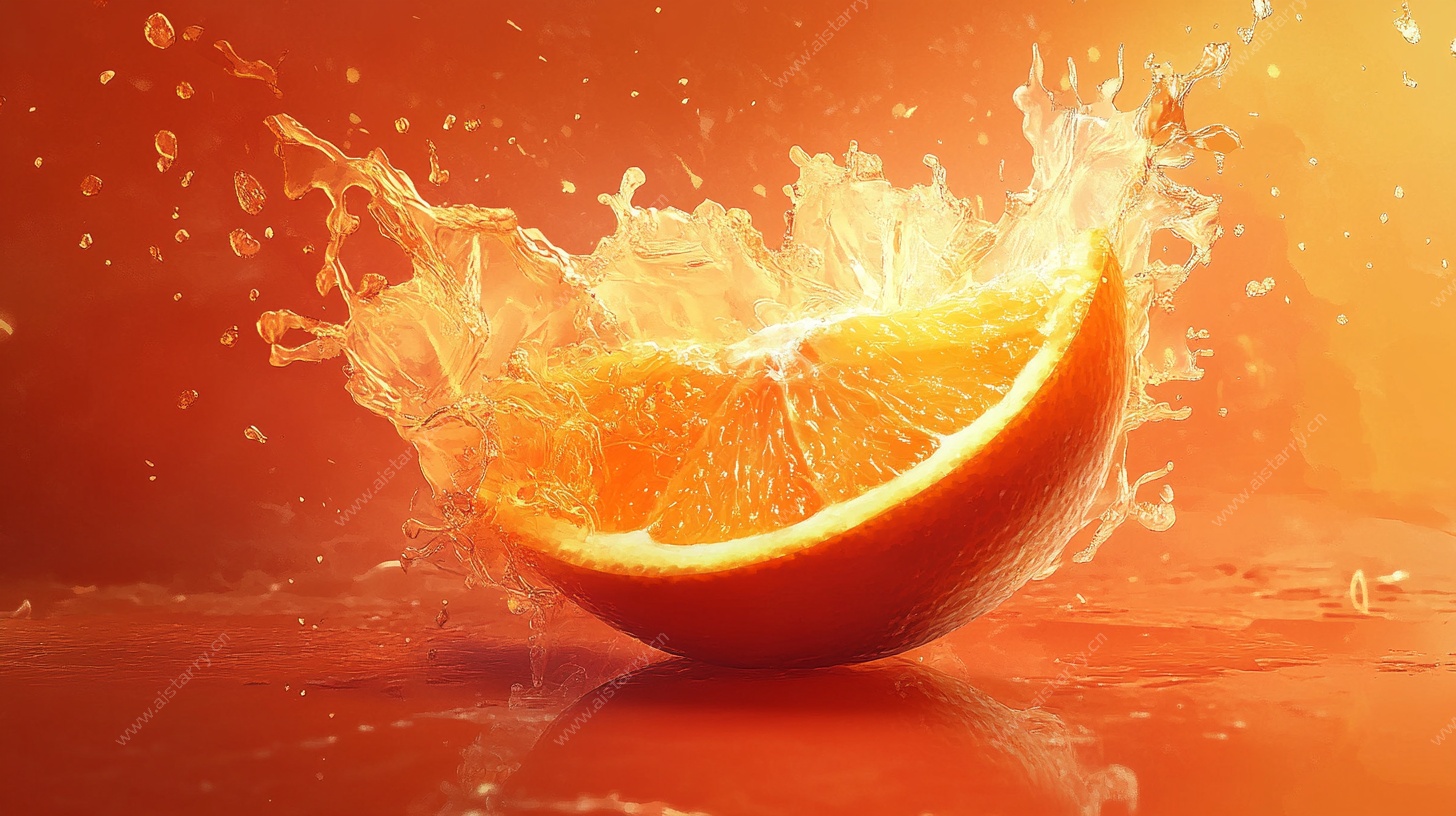 橙子切片汁水飞溅瞬间