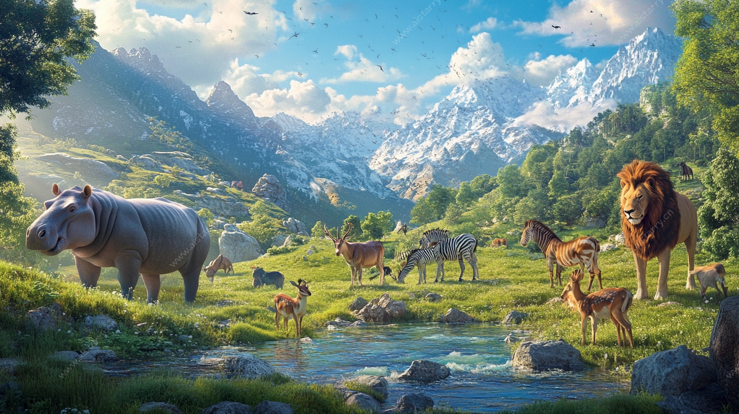 草原动物群像梦幻风光图