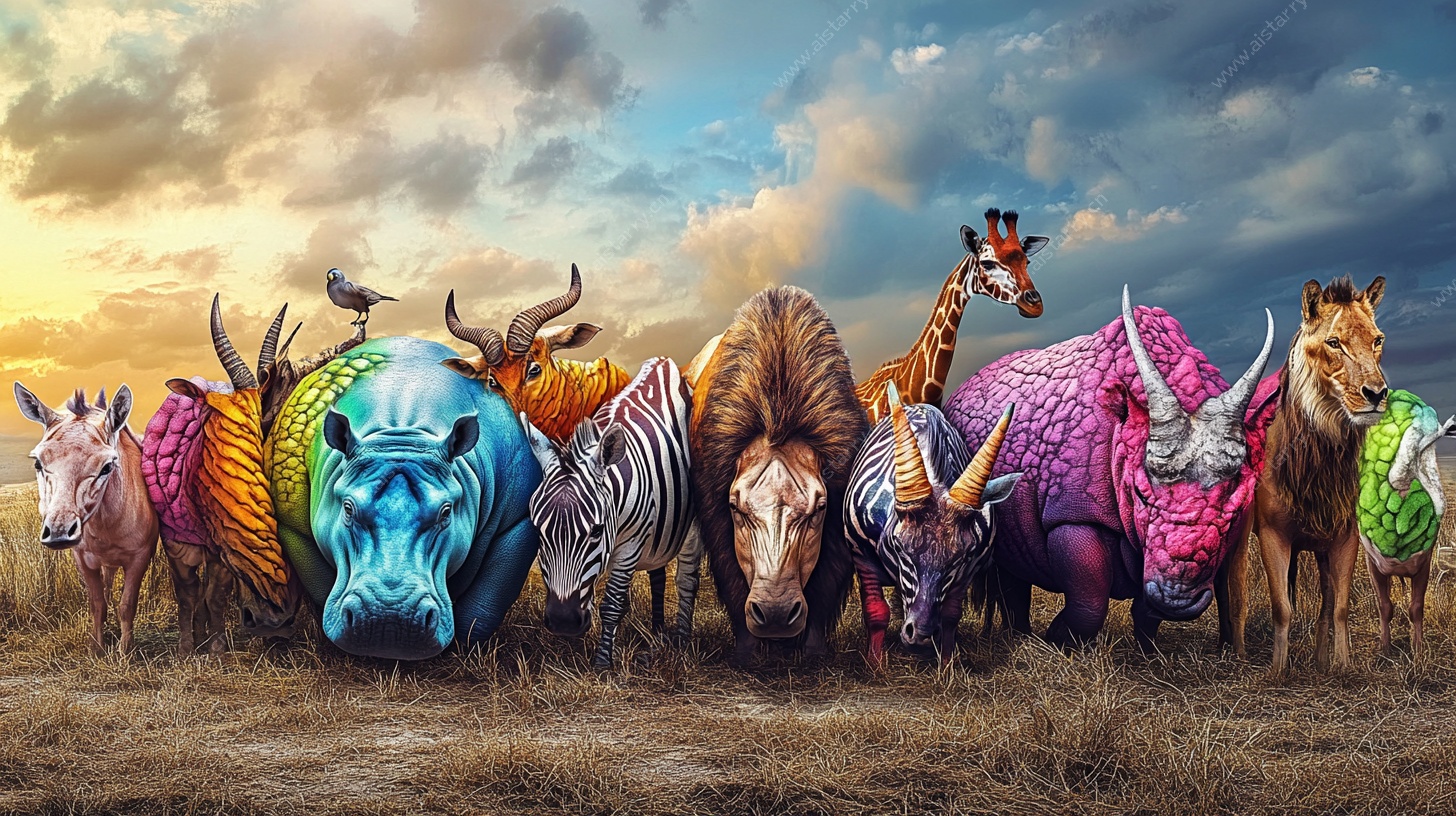 多彩动物群聚的草原奇观