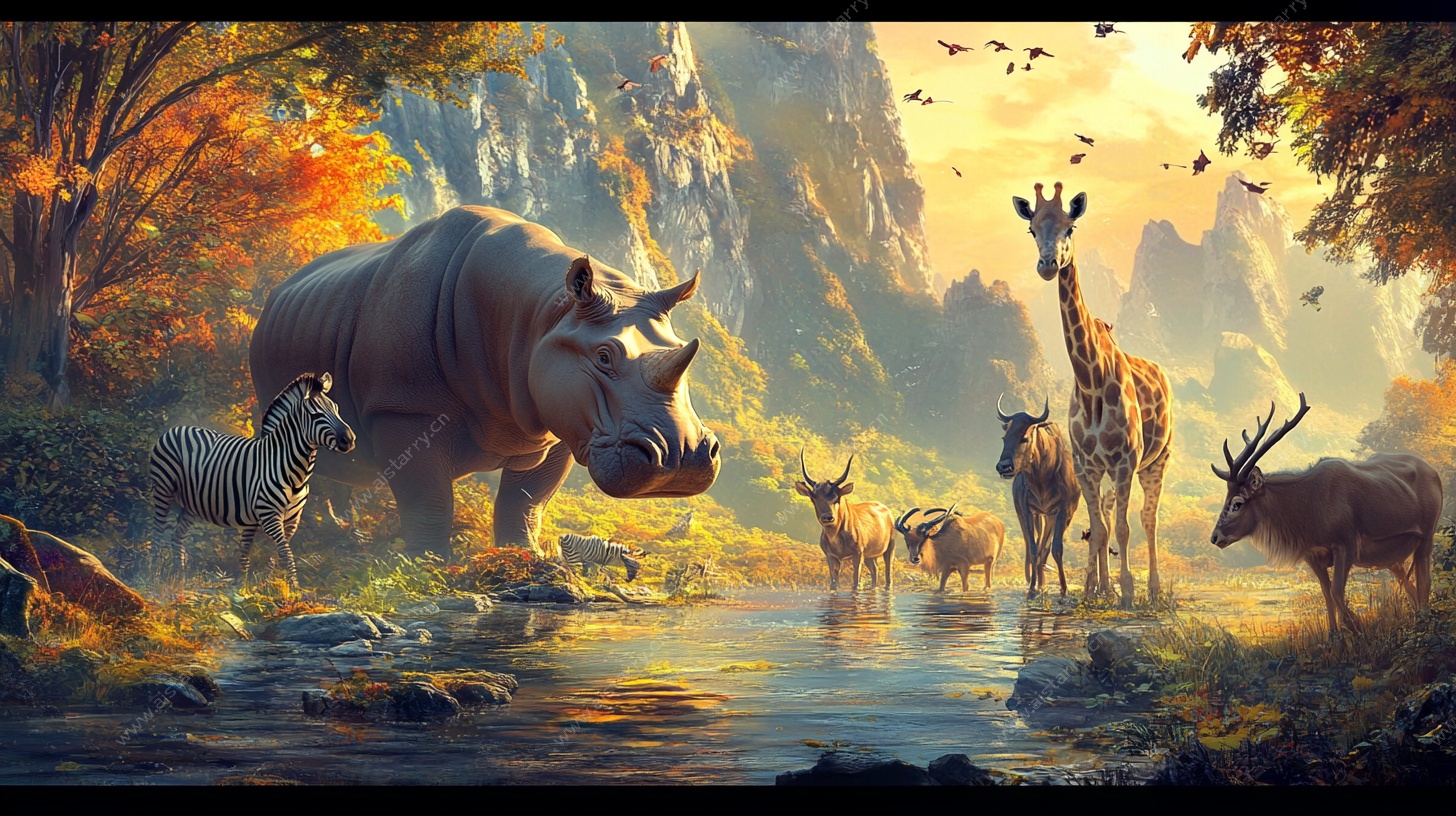 非洲草原动物群聚景象