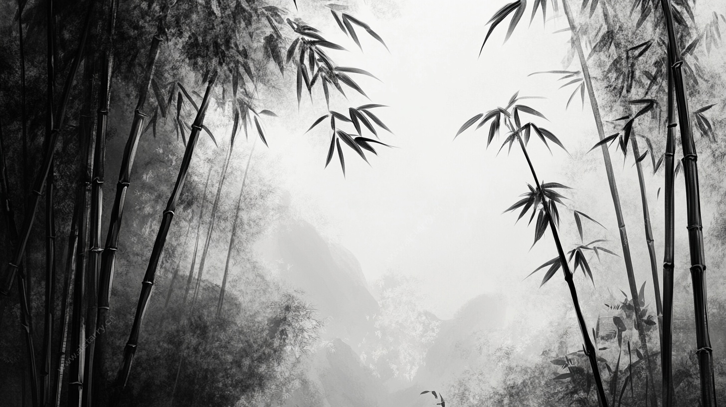 水墨竹林意境图
