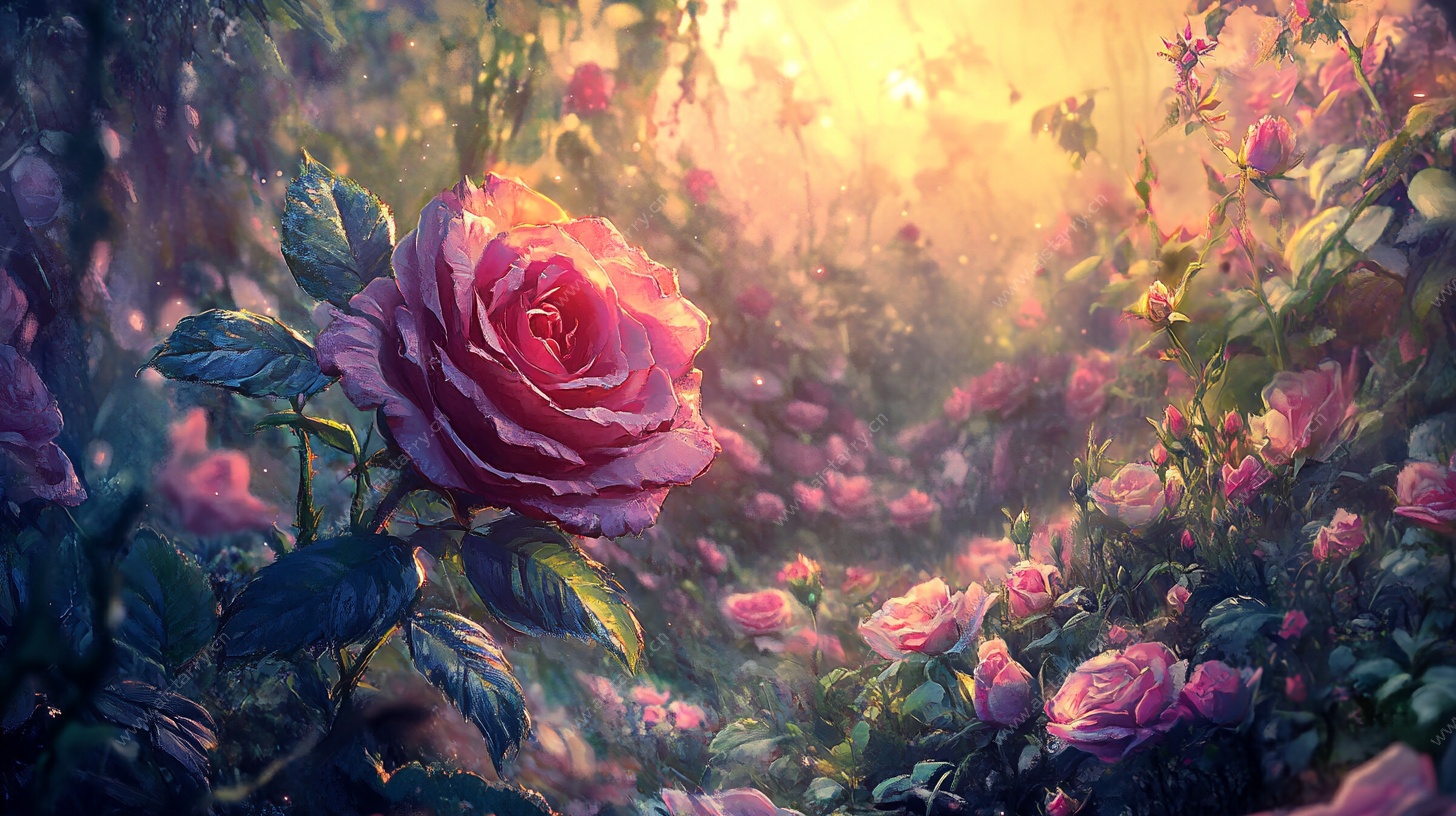 梦幻玫瑰花园的绚丽光影