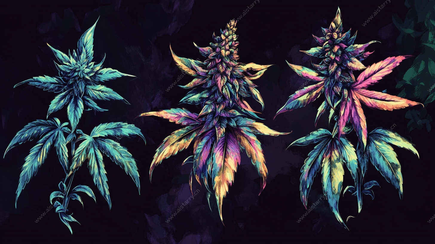 梦幻多彩大麻植物插画