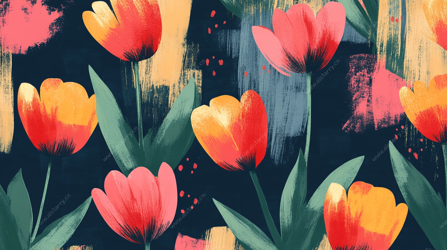 手绘郁金香花卉图案