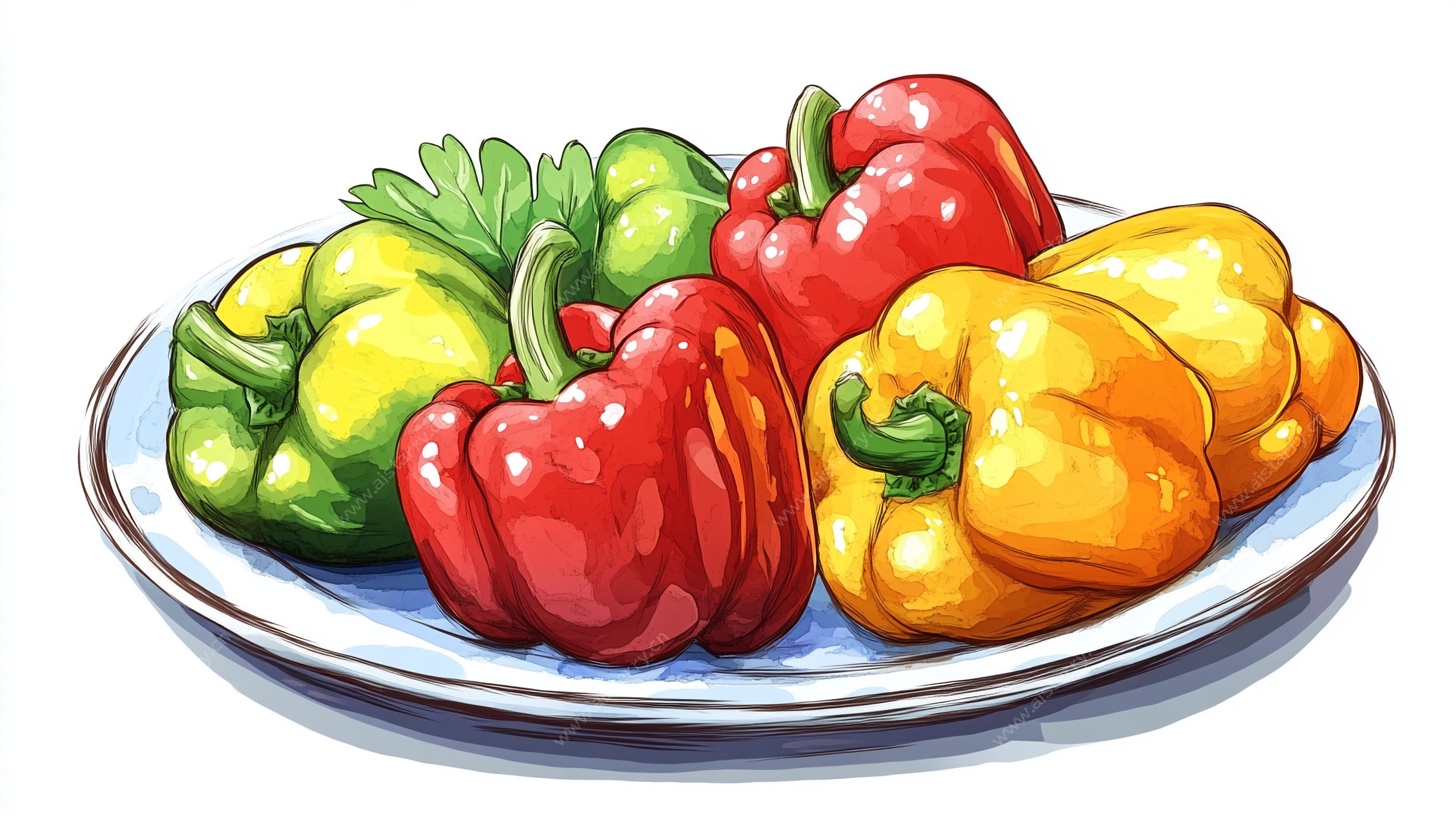 彩椒摆盘插画