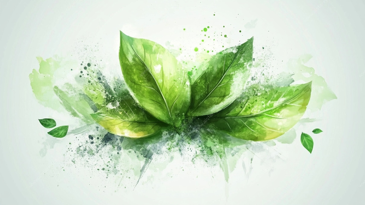 水彩绿叶艺术插画