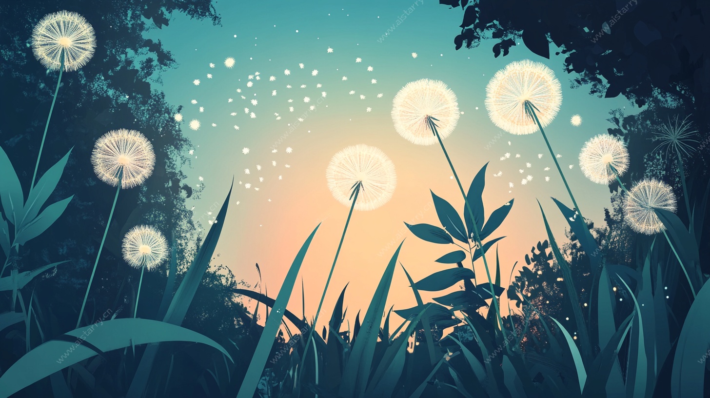 梦幻蒲公英夜幕场景图