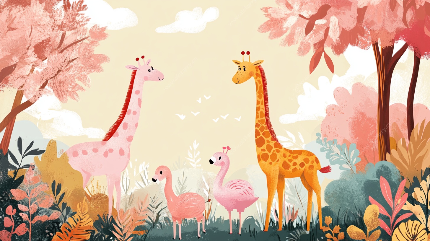 长颈鹿与火烈鸟的梦幻丛林