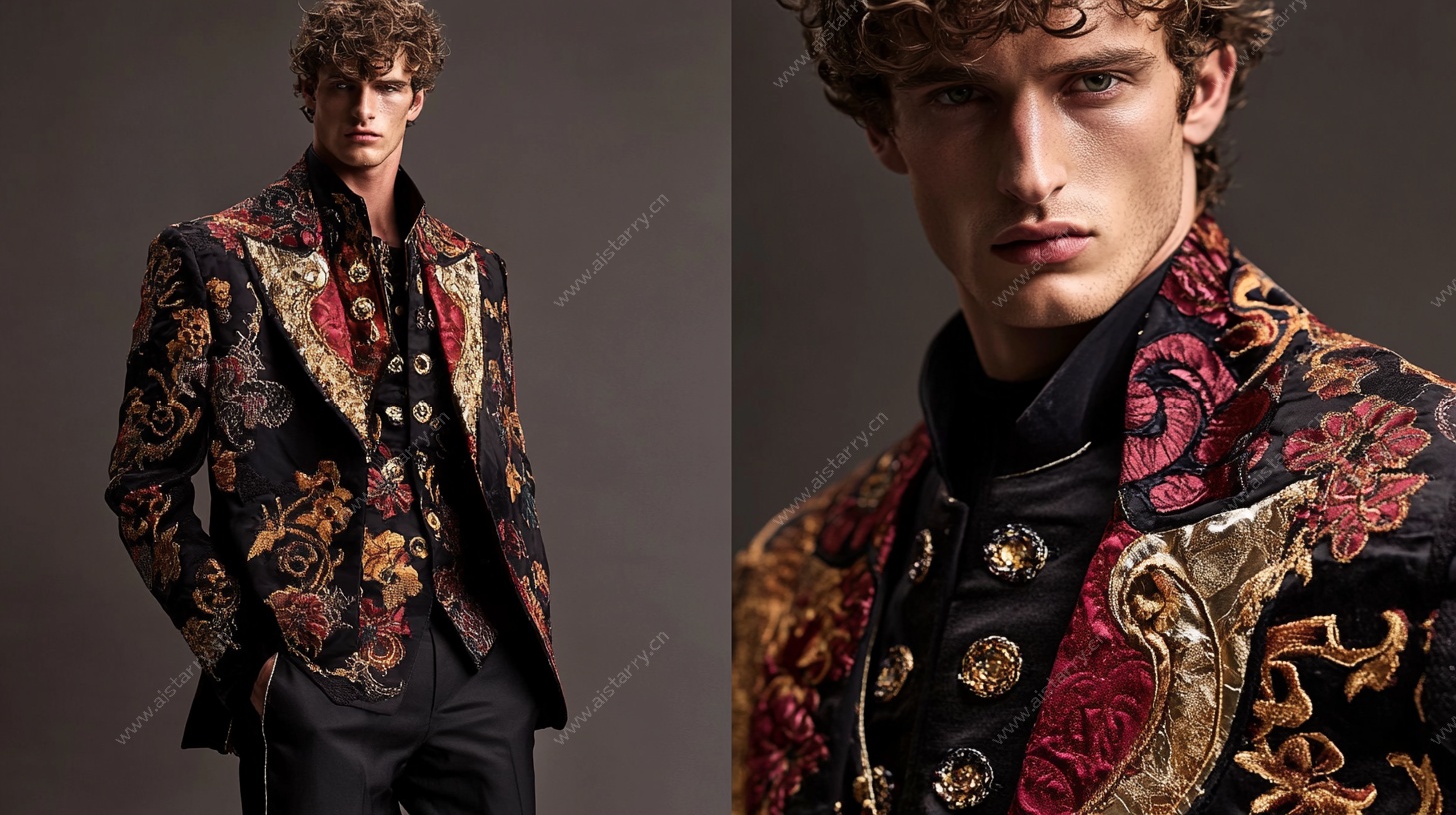 华丽刺绣男士西装展示