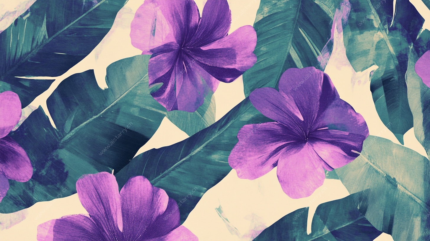 紫色花卉与绿叶图案设计