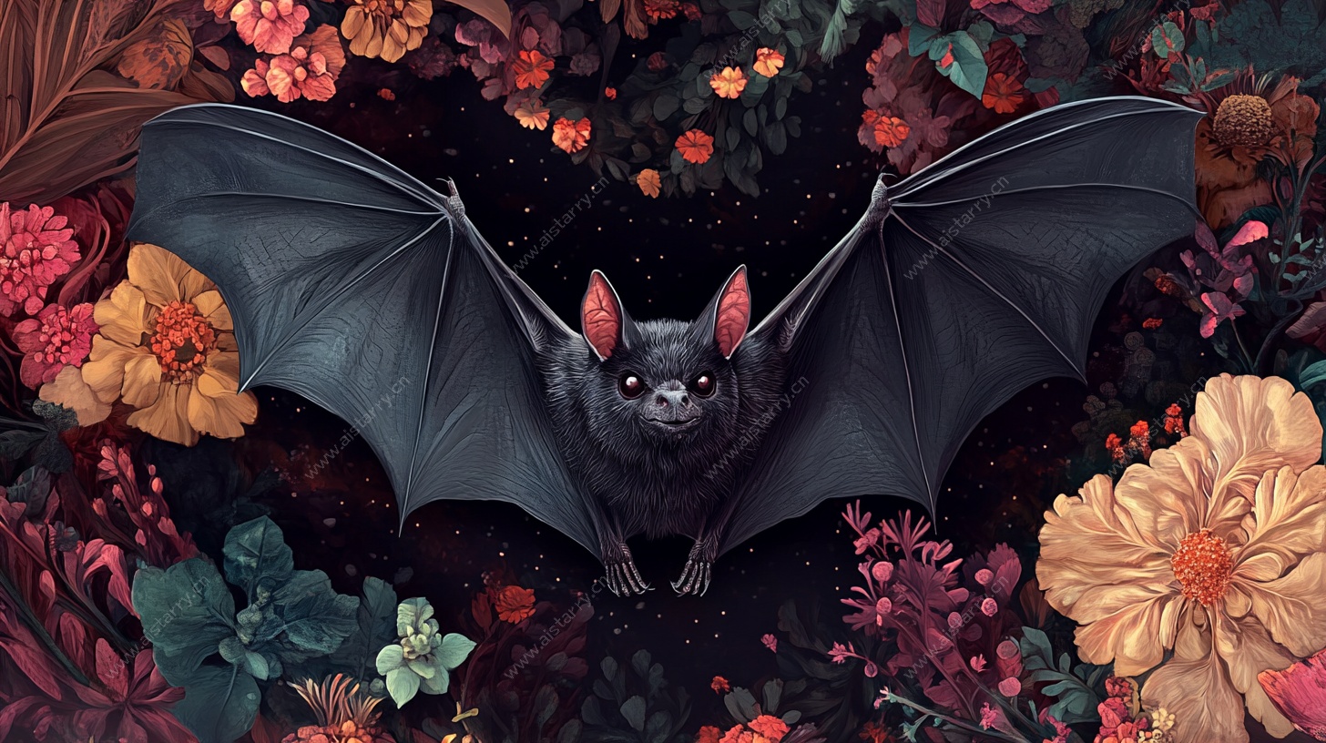 蝙蝠于花丛间飞舞