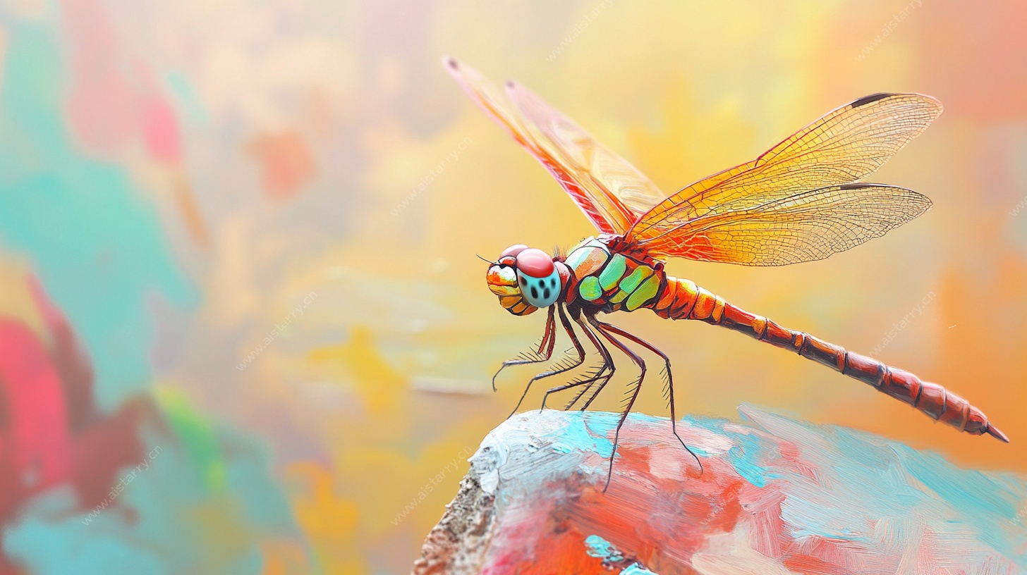 彩色蜻蜓栖息梦幻背景