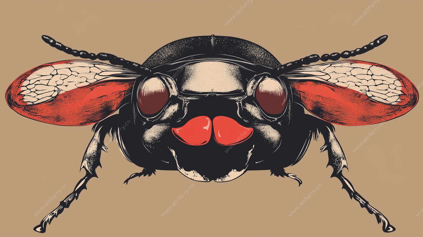 甲虫插画 独特红黑配色形象