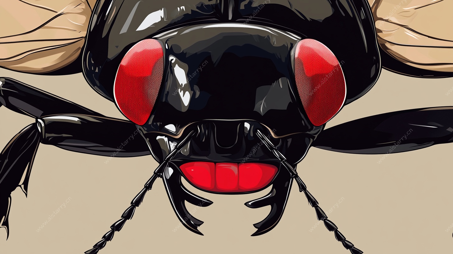 大眼黑甲虫特写插画