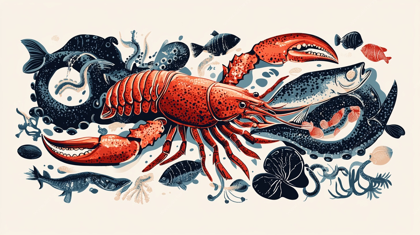 海洋生物插画 多彩海鲜世界