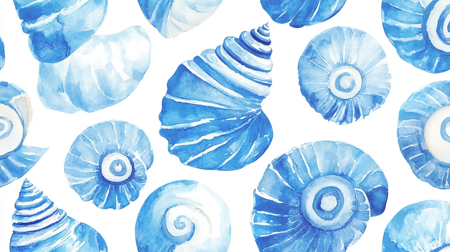 蓝色水彩贝壳无缝图案