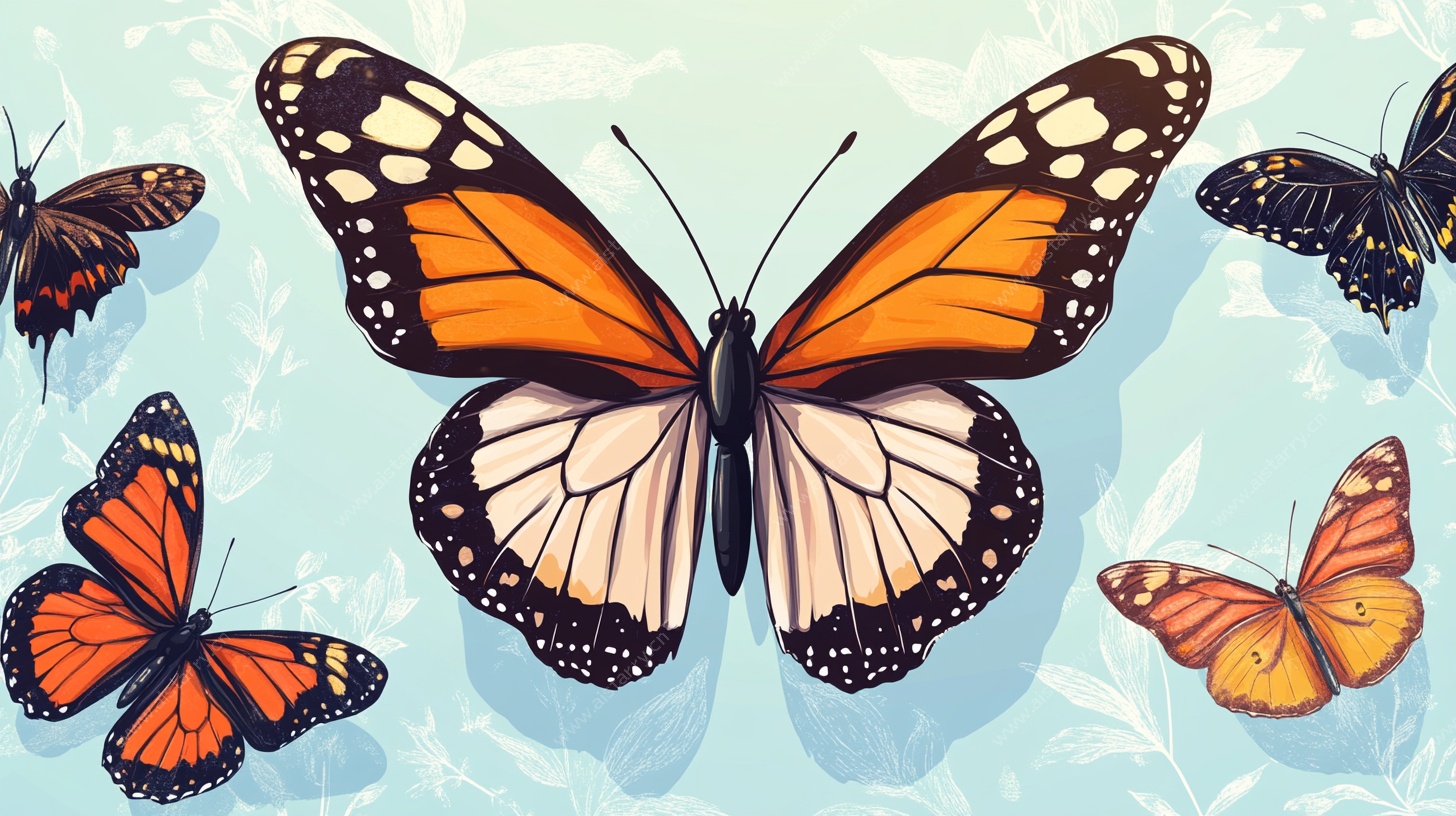 多彩蝴蝶群飞插画作品