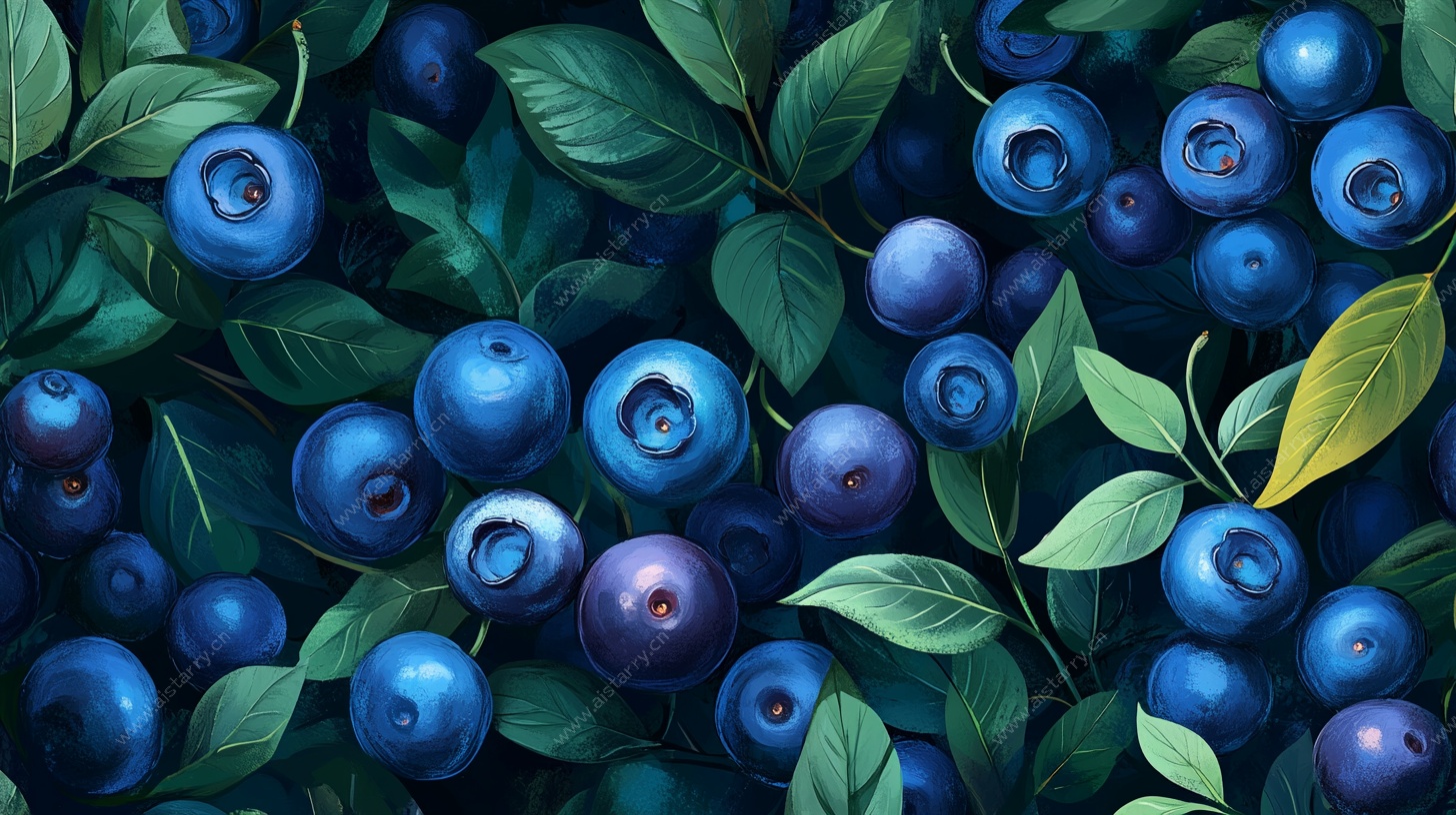 饱满蓝莓与绿叶的清新画面