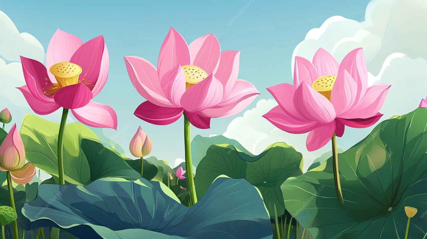 夏日粉色荷花插画