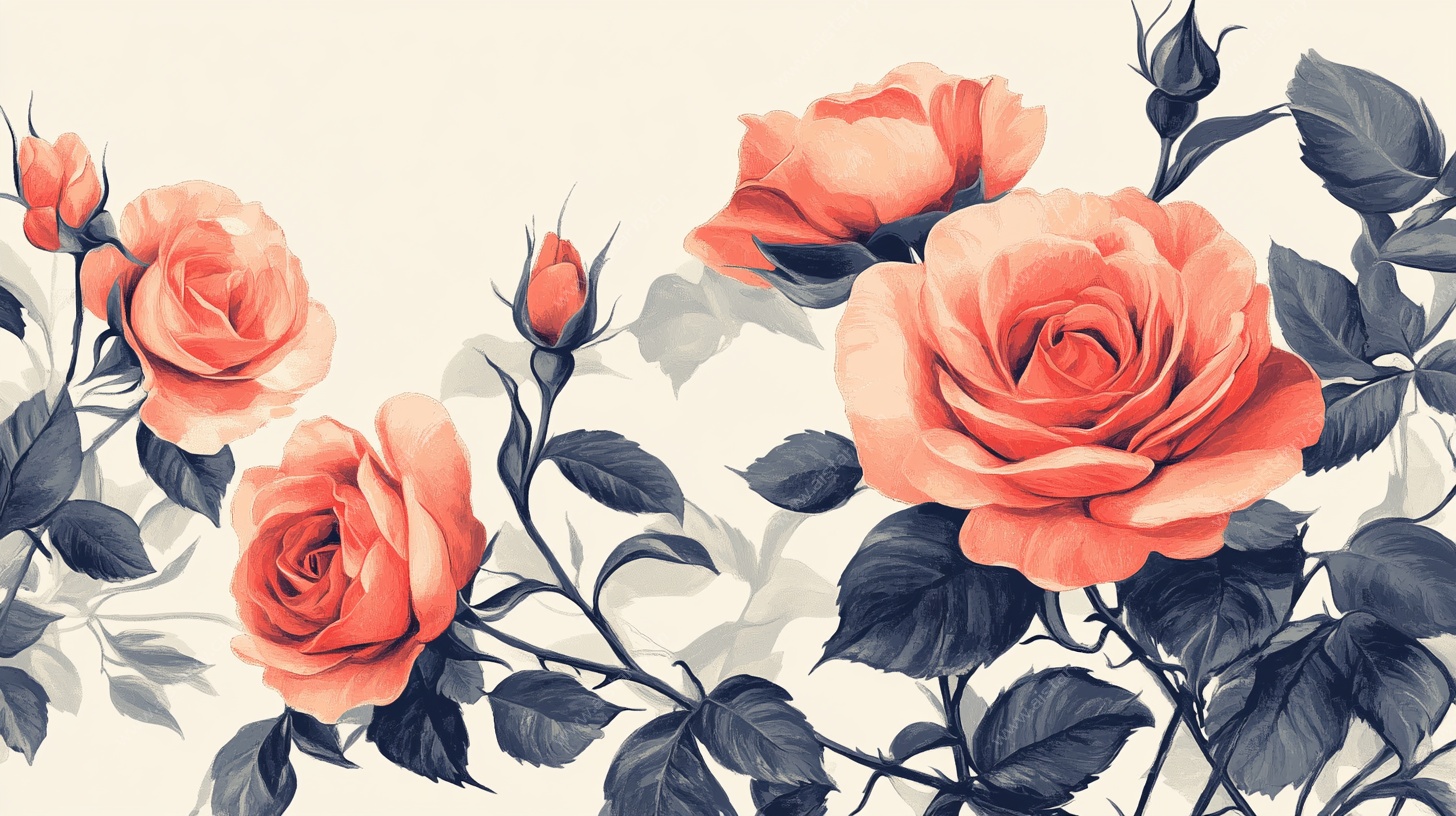 手绘粉色玫瑰花卉图案