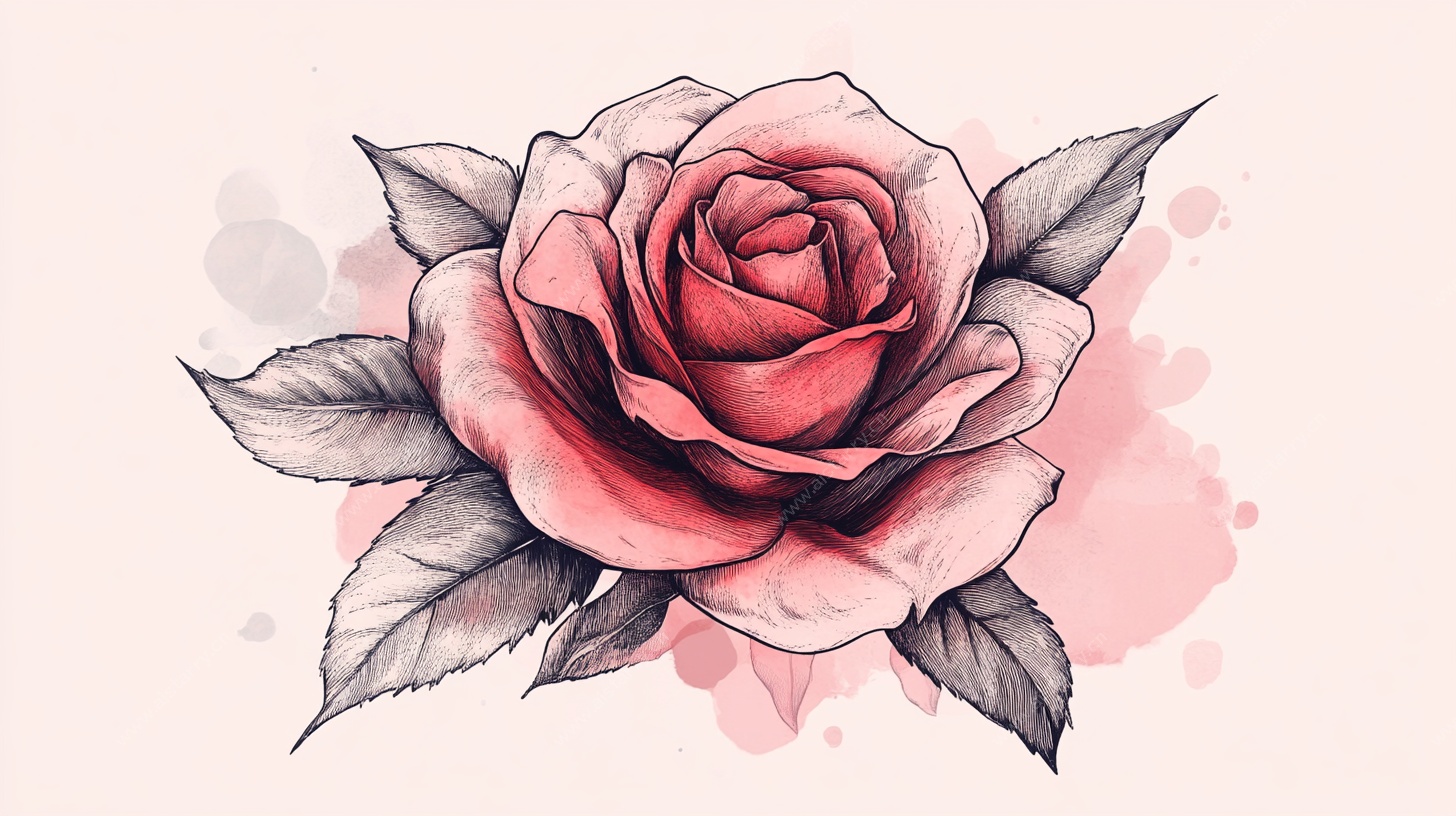 手绘粉色玫瑰插画