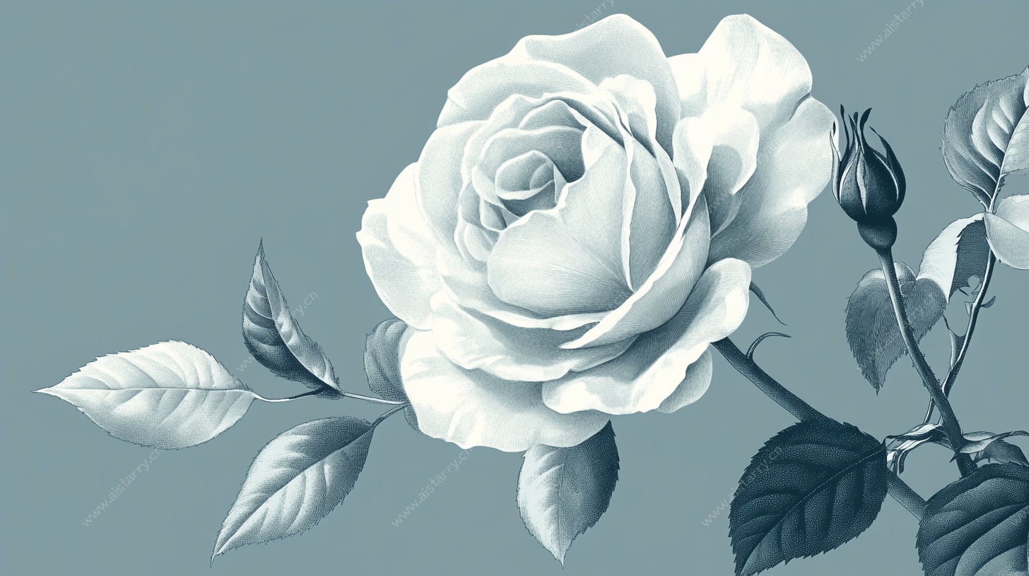 单色白玫瑰插画