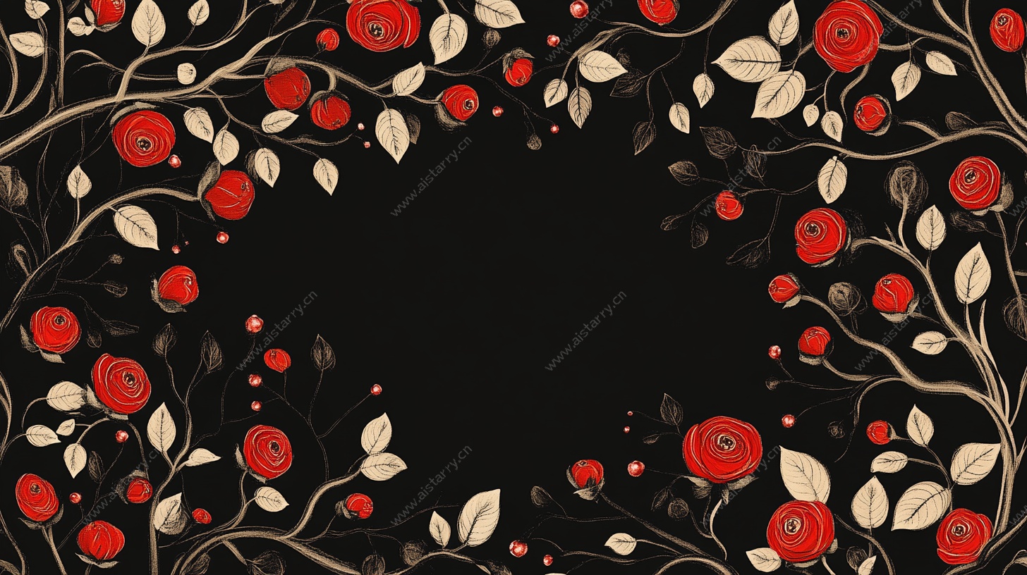 红玫瑰花卉边框图案设计
