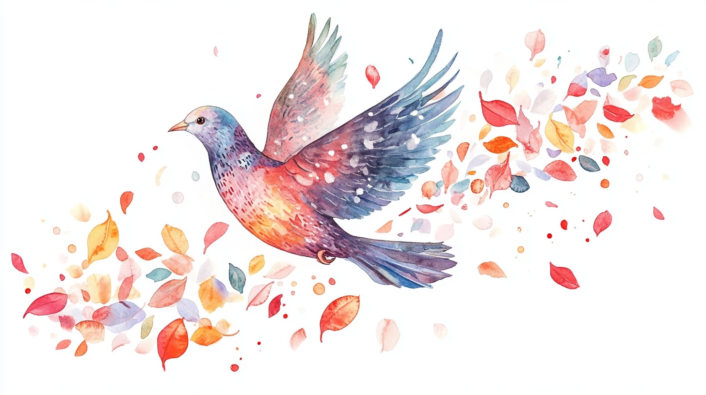 彩色飞鸟水彩画