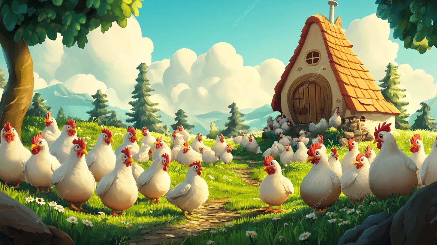 田园鸡群小屋梦幻场景