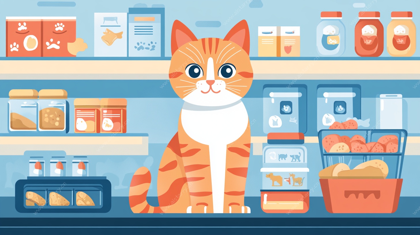 可爱猫咪在宠物食品货架前