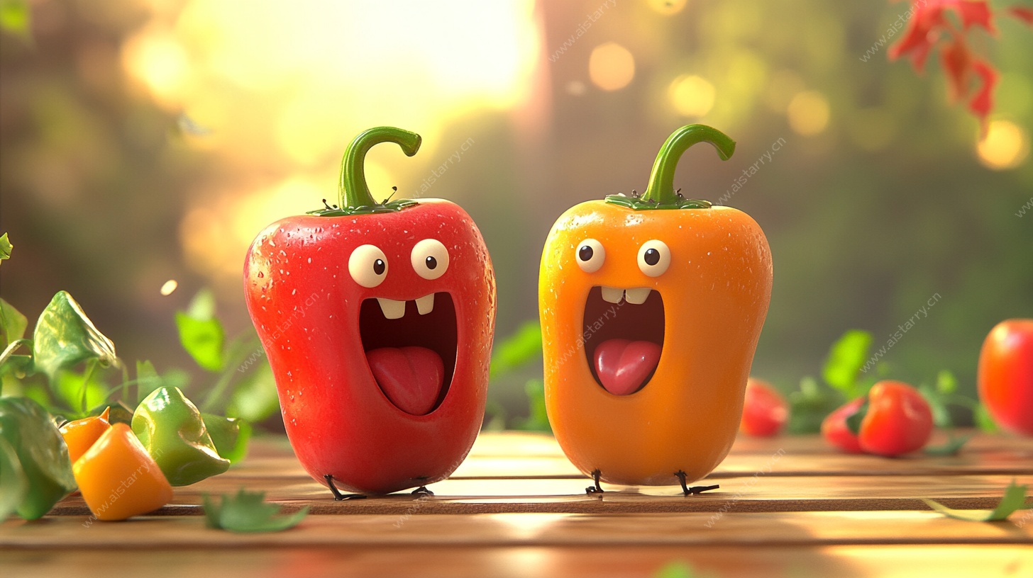 可爱拟人彩椒欢乐场景图