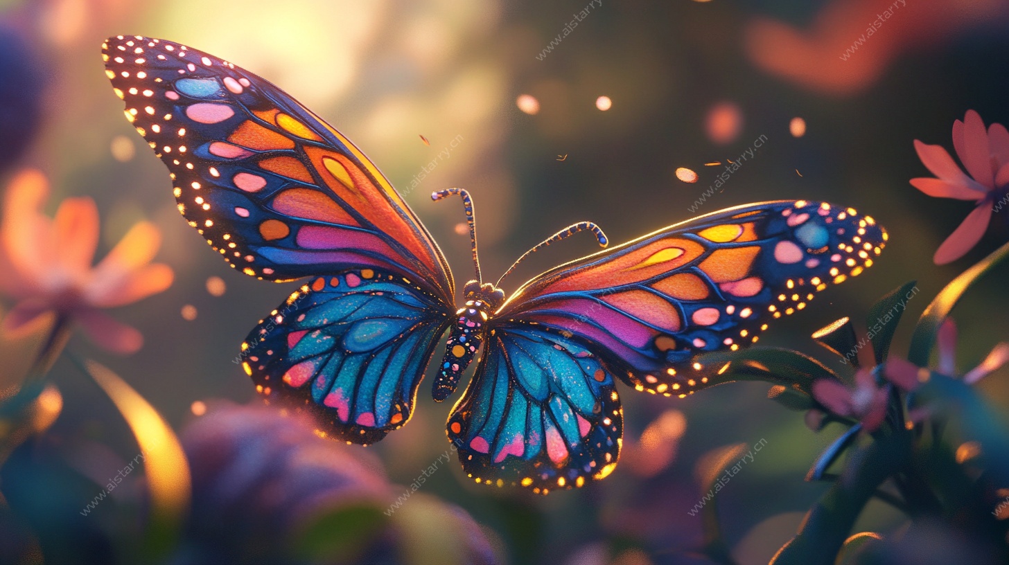 梦幻彩蝶于花丛间飞舞