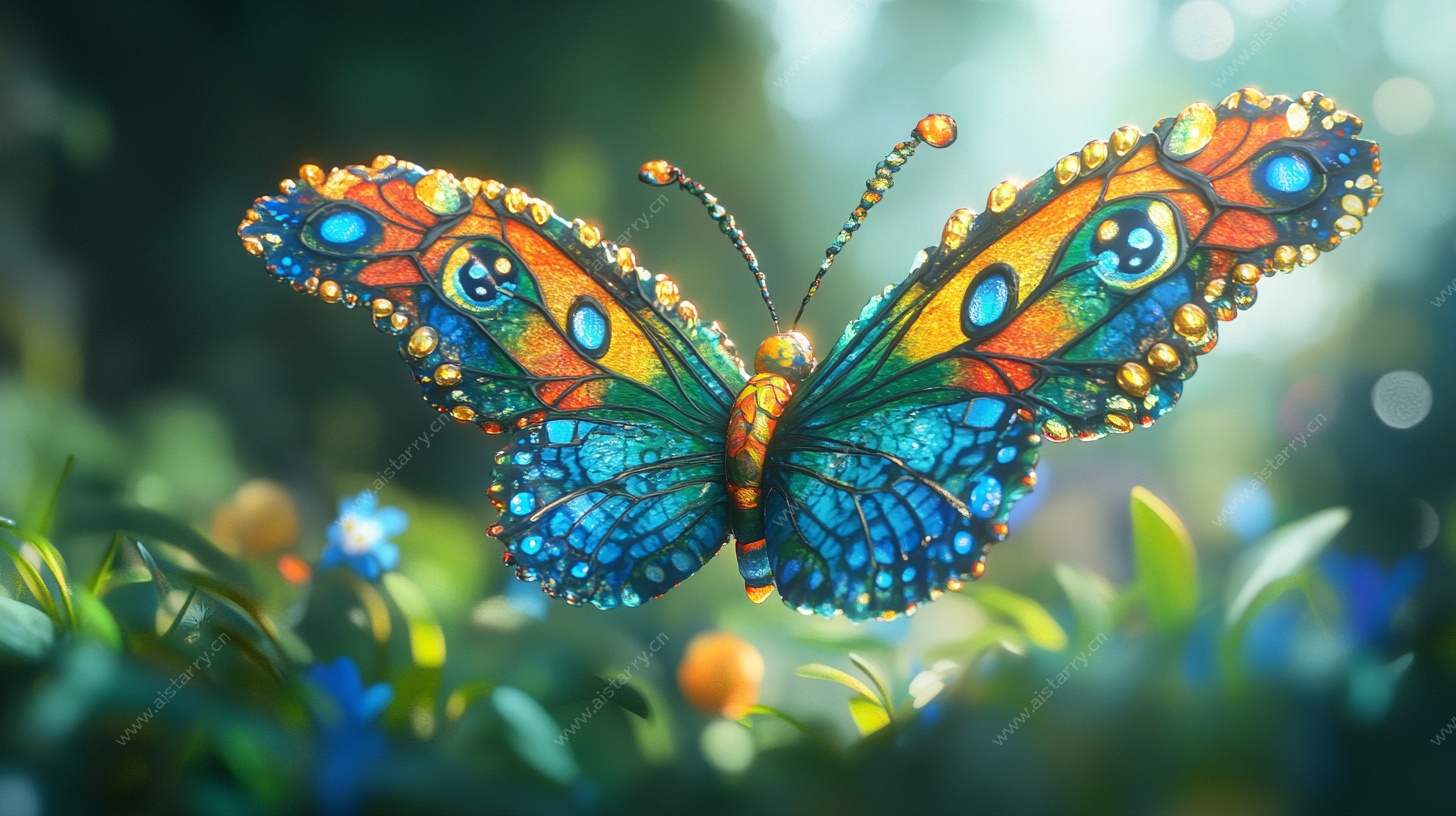 五彩斑斓蝴蝶于花丛飞舞