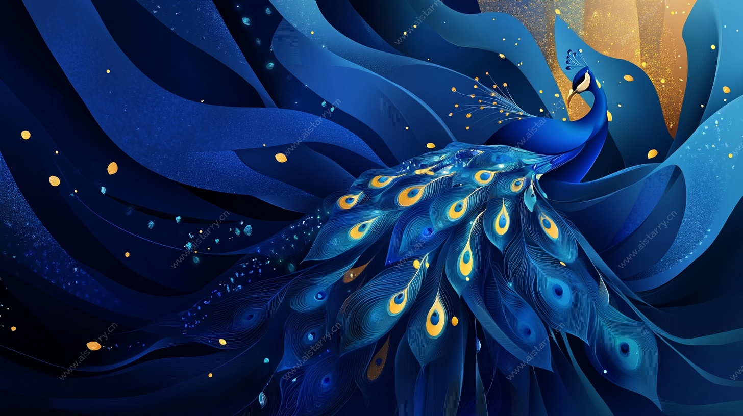 梦幻蓝孔雀绽放在幽蓝世界