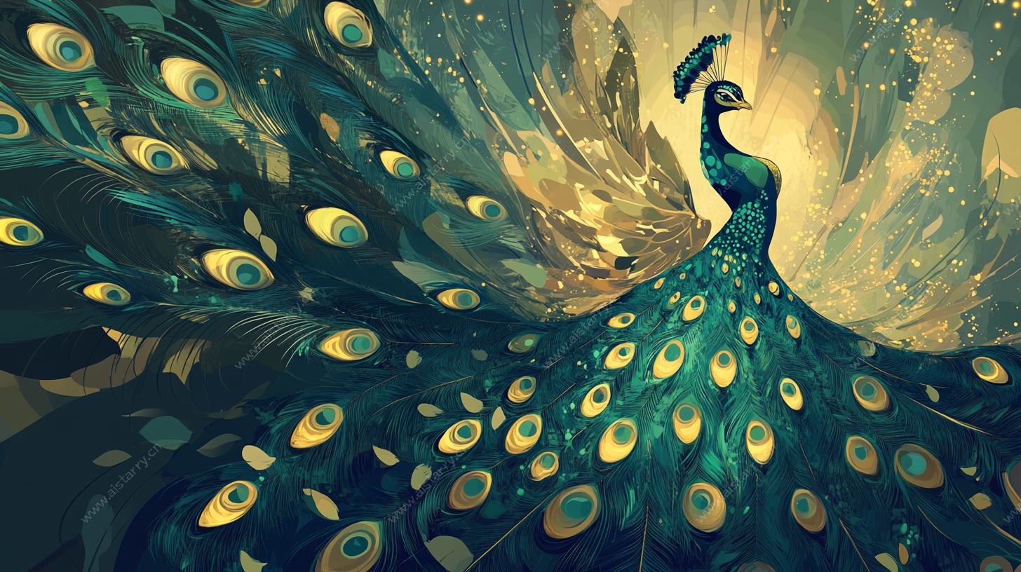 梦幻孔雀开屏艺术插画
