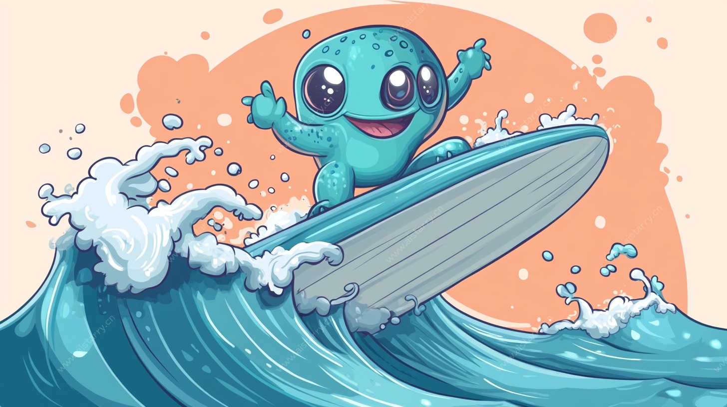 小章鱼快乐冲浪插画