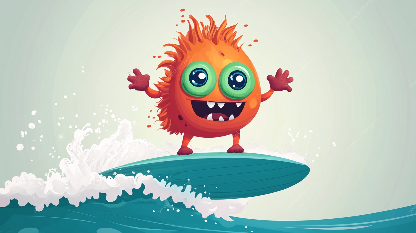 橙色小怪兽快乐冲浪